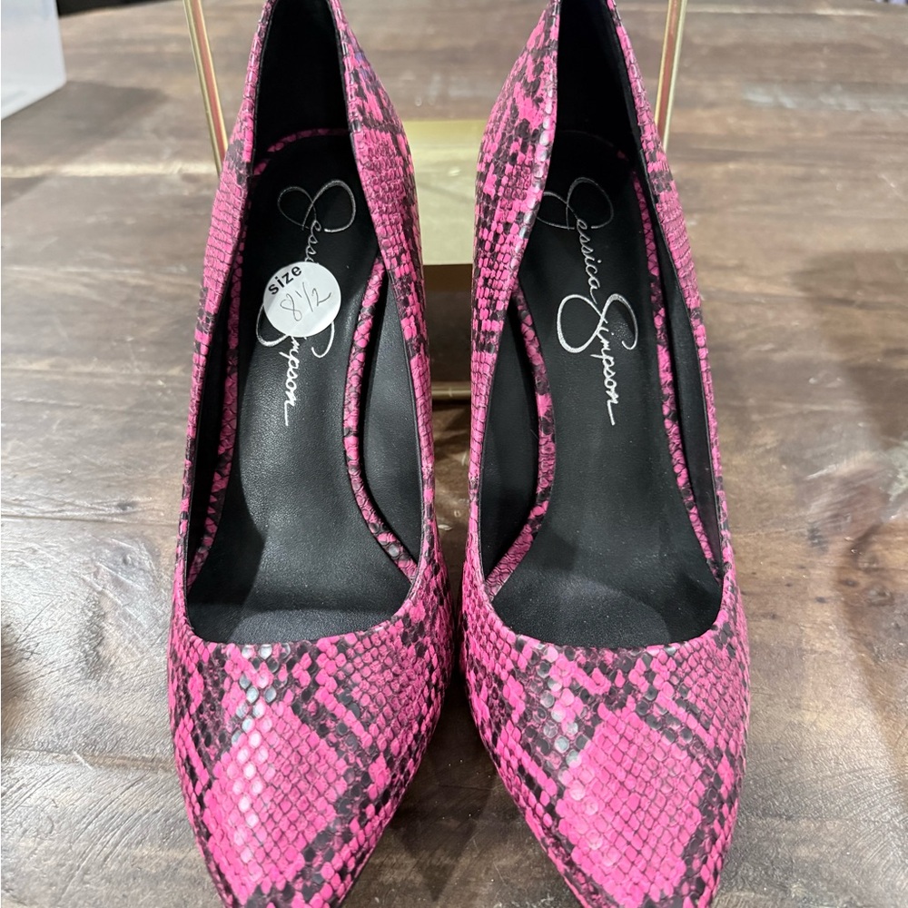 Pink Snake-Print Pointed Toe Pumps - Jessica Simpson